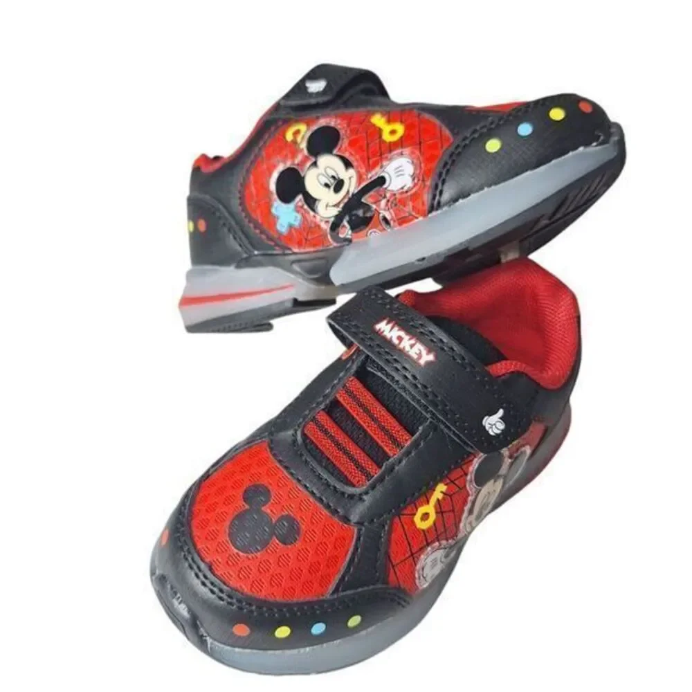 MICKEY Boys Light-Up Shoes Sneakers Toddlers Size 10 (18 Cm) New color Red Black